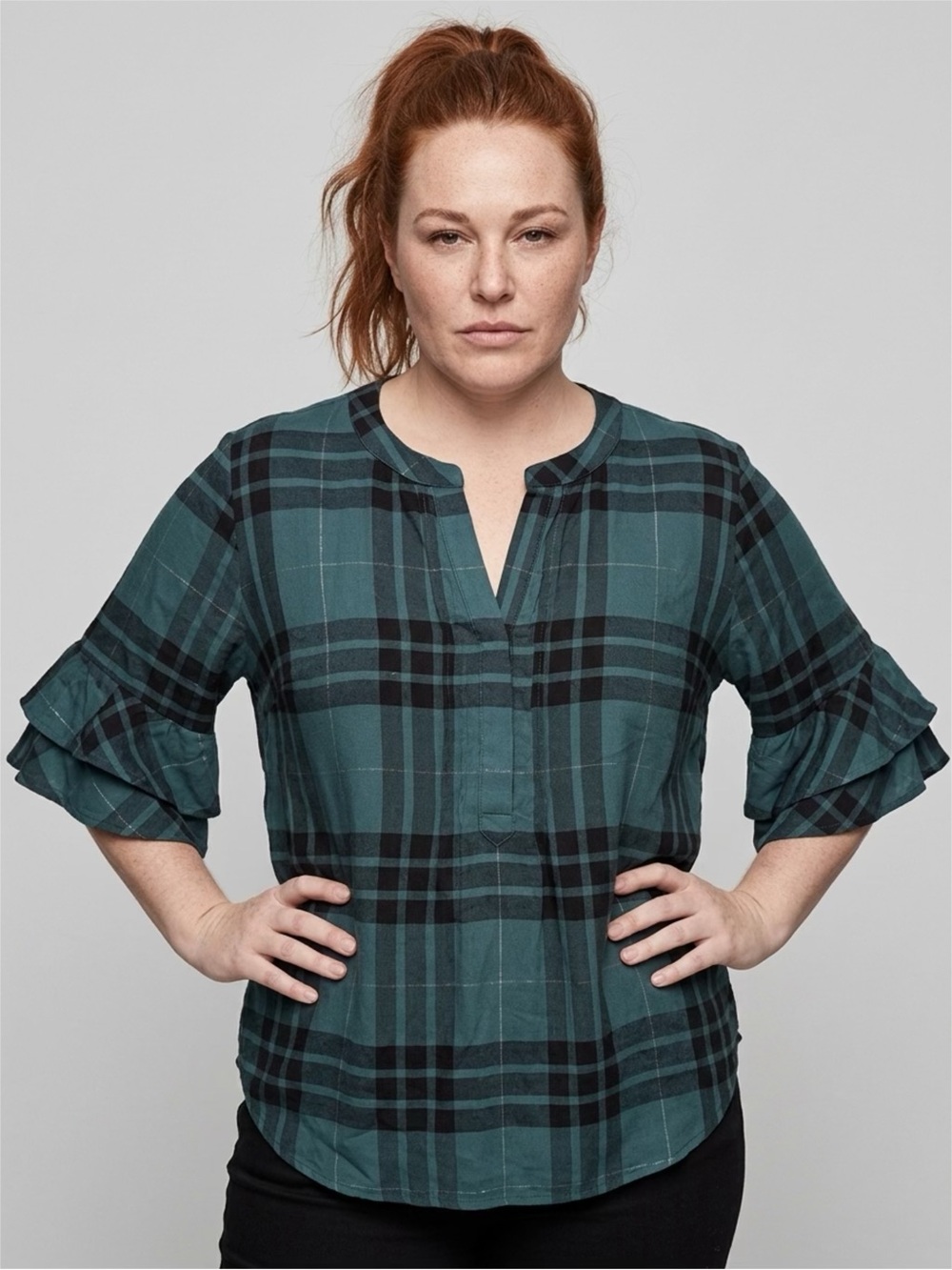 Vince Camuto Ruffle-sleeve Henley Blouse